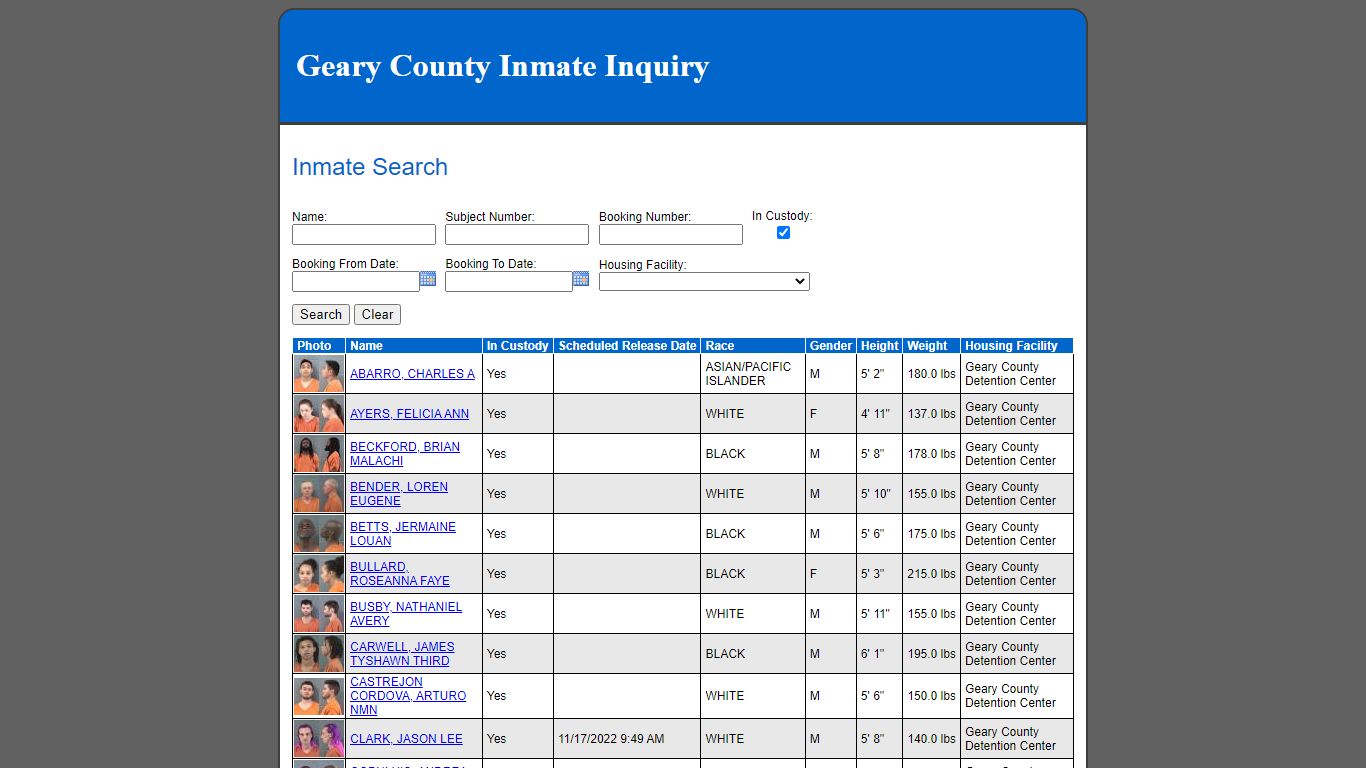 Inmate Search